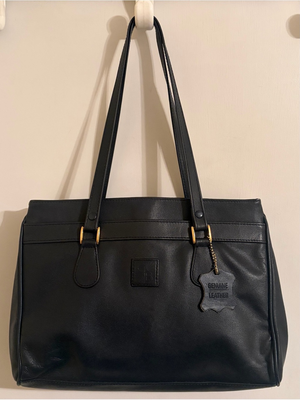 Gianni Bernini Genuine Leather Black Shoulder Tote Bag